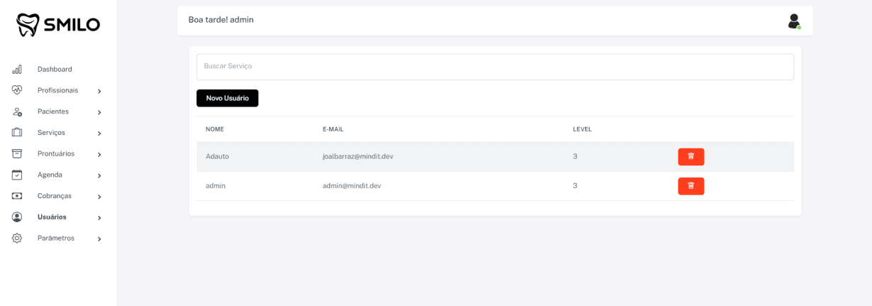 Administração de usuários e permissões no Smilo CRM
